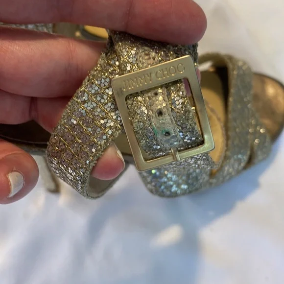 Jimmy Choo Silver Glitter Platform Stiletto Strappy Sandals - Picture 7 of 13